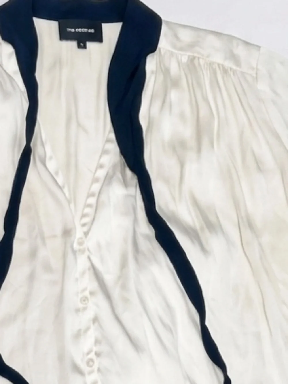 The Kooples White Fluid Button Down Blouse Black Tie Ruffle Cuff Size 3 / L - Picture 5 of 8